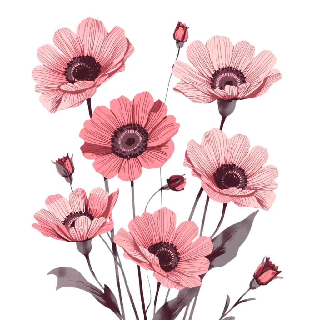 60年代風レトロピンクイラスト|クリップアート15点セット(PNG透過)