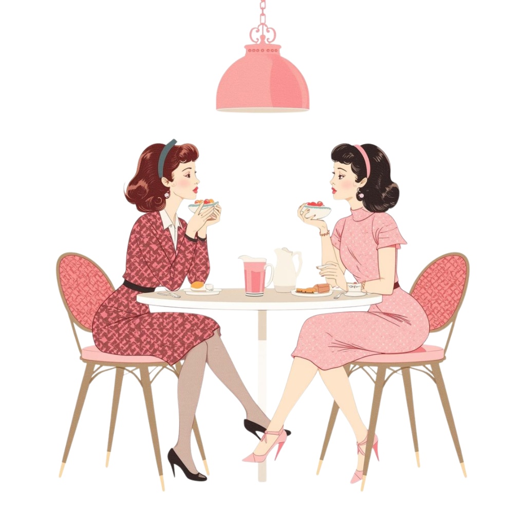 60年代風レトロピンクイラスト|クリップアート15点セット(PNG透過)