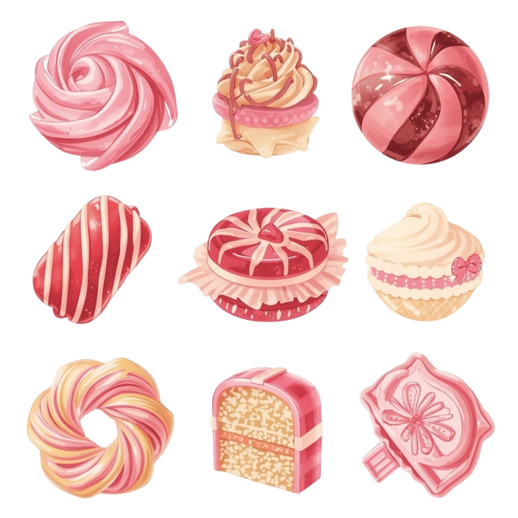 60年代風レトロピンクイラスト|クリップアート15点セット(PNG透過)