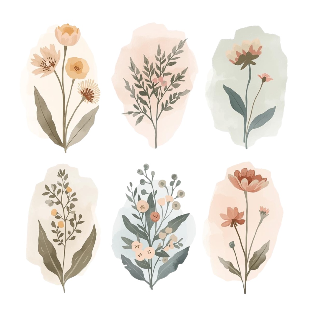 Nordic Bloom|北欧風 お洒落でかわいい水彩クリップアート(PNG透過)