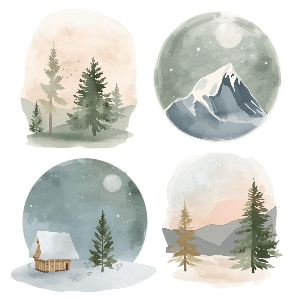 Nordic Bloom|北欧風 お洒落でかわいい水彩クリップアート(PNG透過)