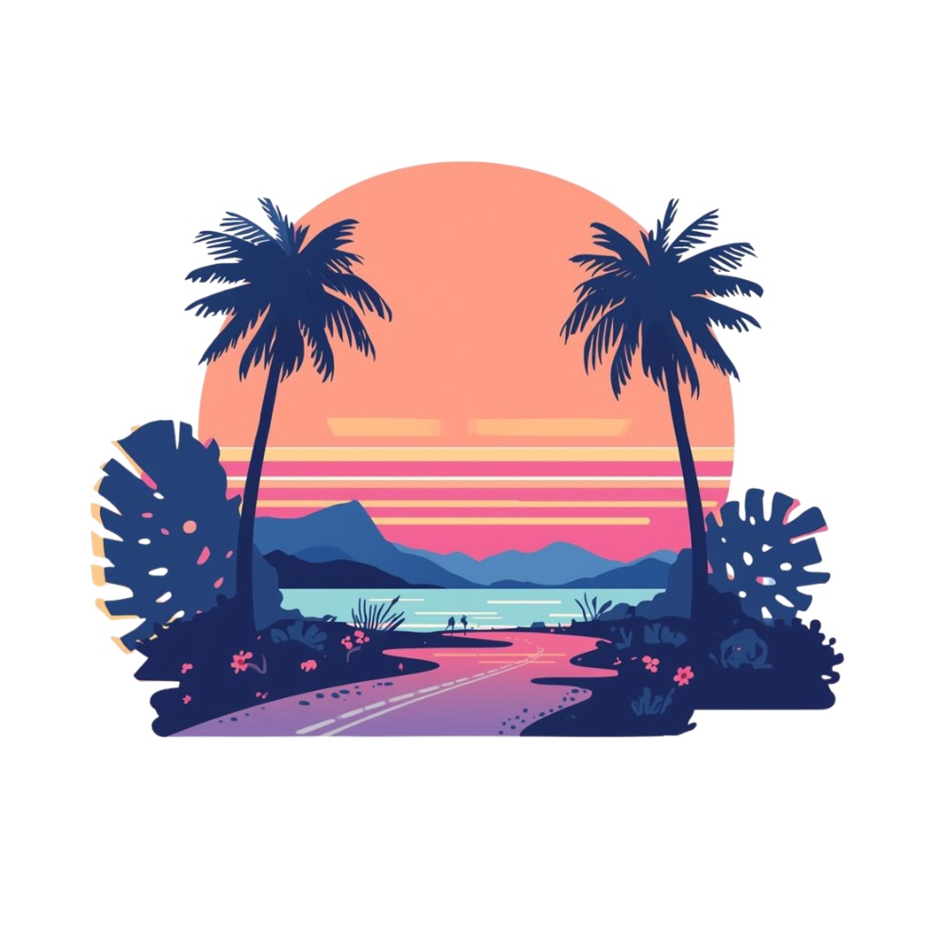 80年代風レトロアメリカン・カラフルクリップアート(PNG透過)