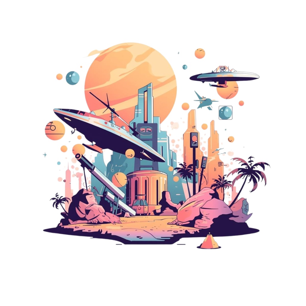 80年代風レトロアメリカン・カラフルクリップアート(PNG透過)