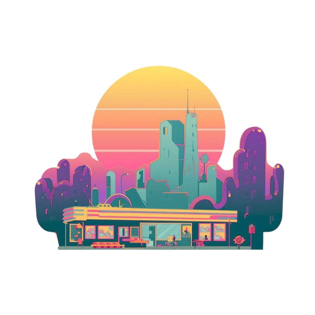 80年代風レトロアメリカン・カラフルクリップアート(PNG透過)