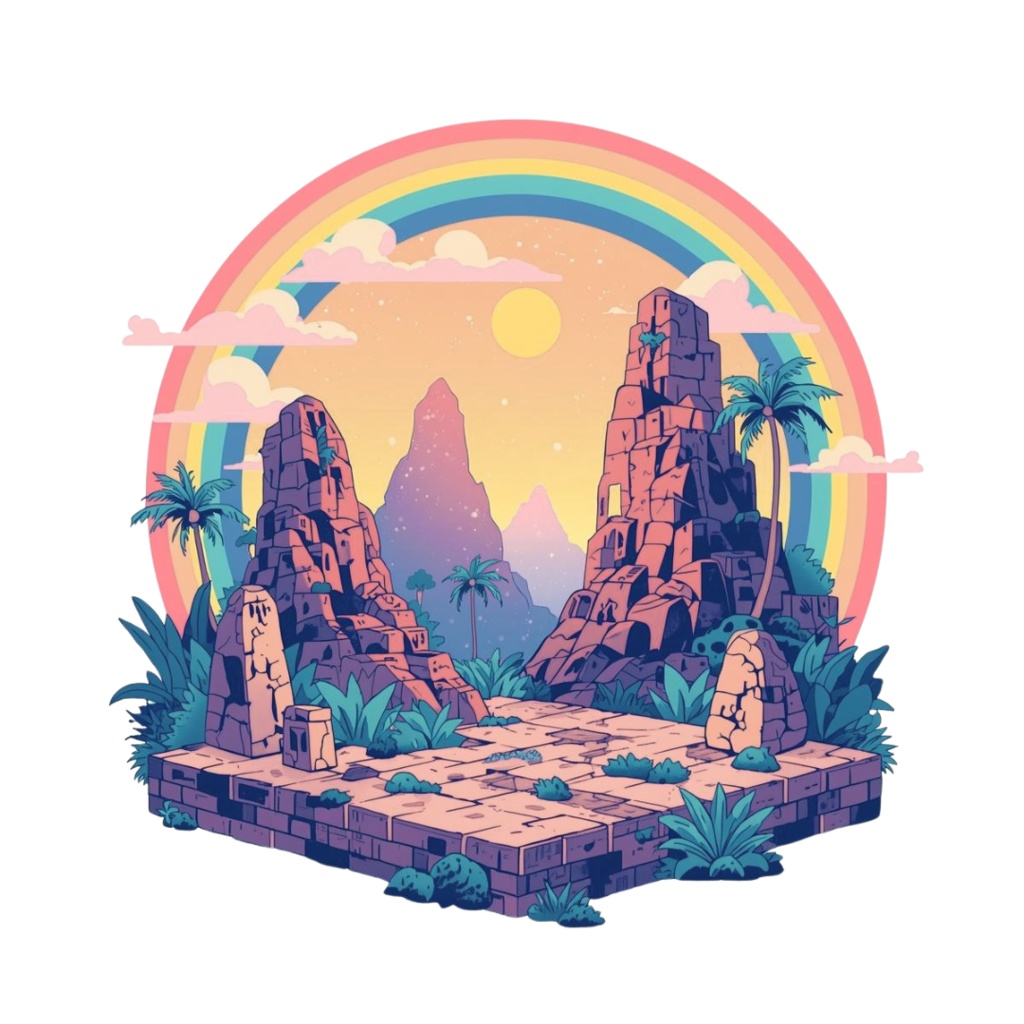 80年代風レトロアメリカン・カラフルクリップアート(PNG透過)