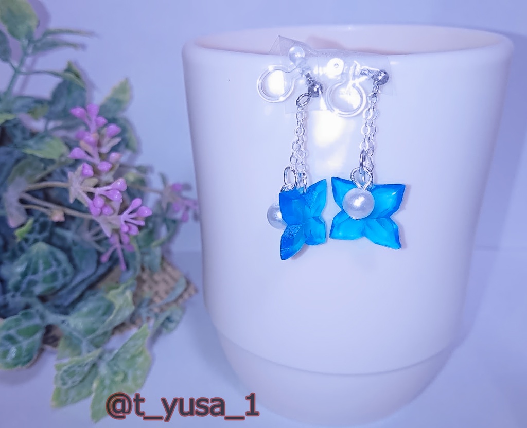 〔Flower_Gem〕Flower_Gemノンホールピアス(スカイブルー)