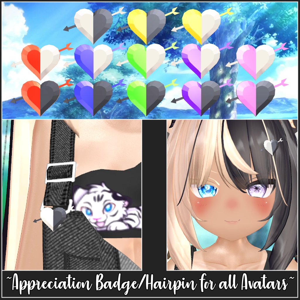 [For Free] Appreciation Badges/Hairpin for all Avatars | [無料です！] 全アバターに感謝のバッジ / ヘアピン