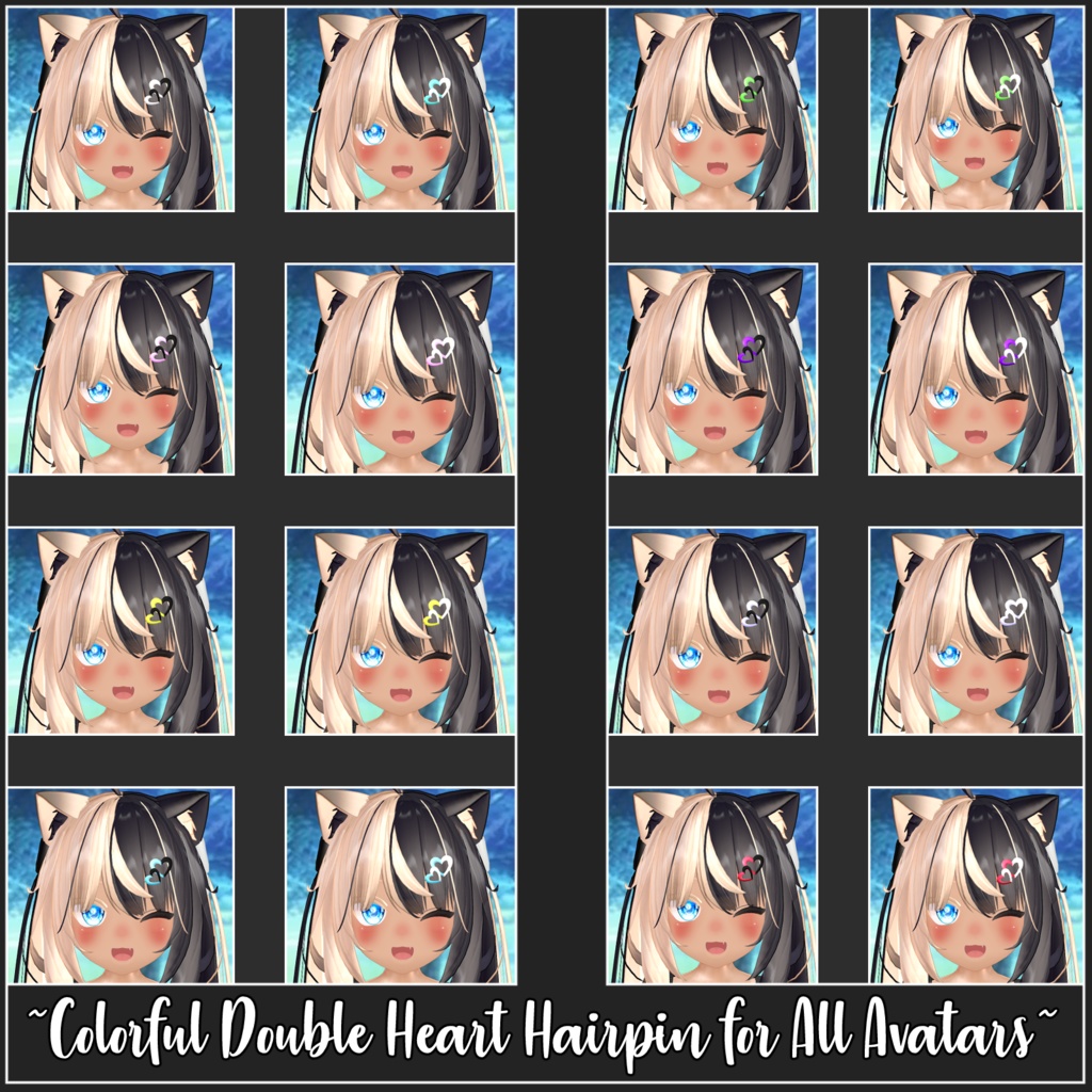 Colorful Double Heart Hairpin for All Avatars | 全アバター共通のカラフルなダブルハートヘアピン