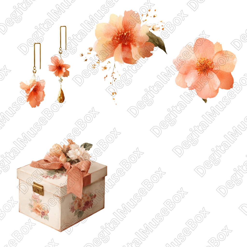 花刺繍の女の子のファッションクリップアート22点セット