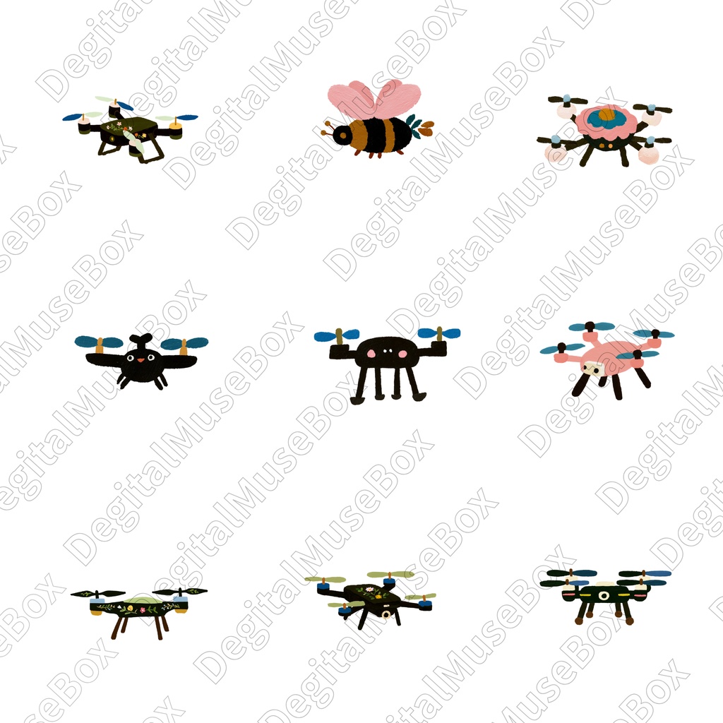 可愛い子供大人ドローン&飛行機クリップアート99種類セット
