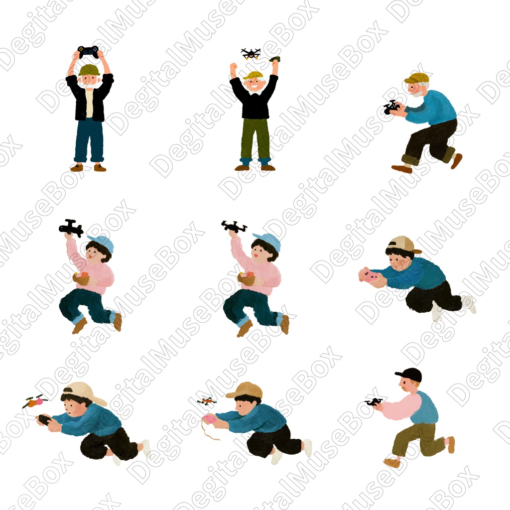 可愛い子供大人ドローン&飛行機クリップアート99種類セット