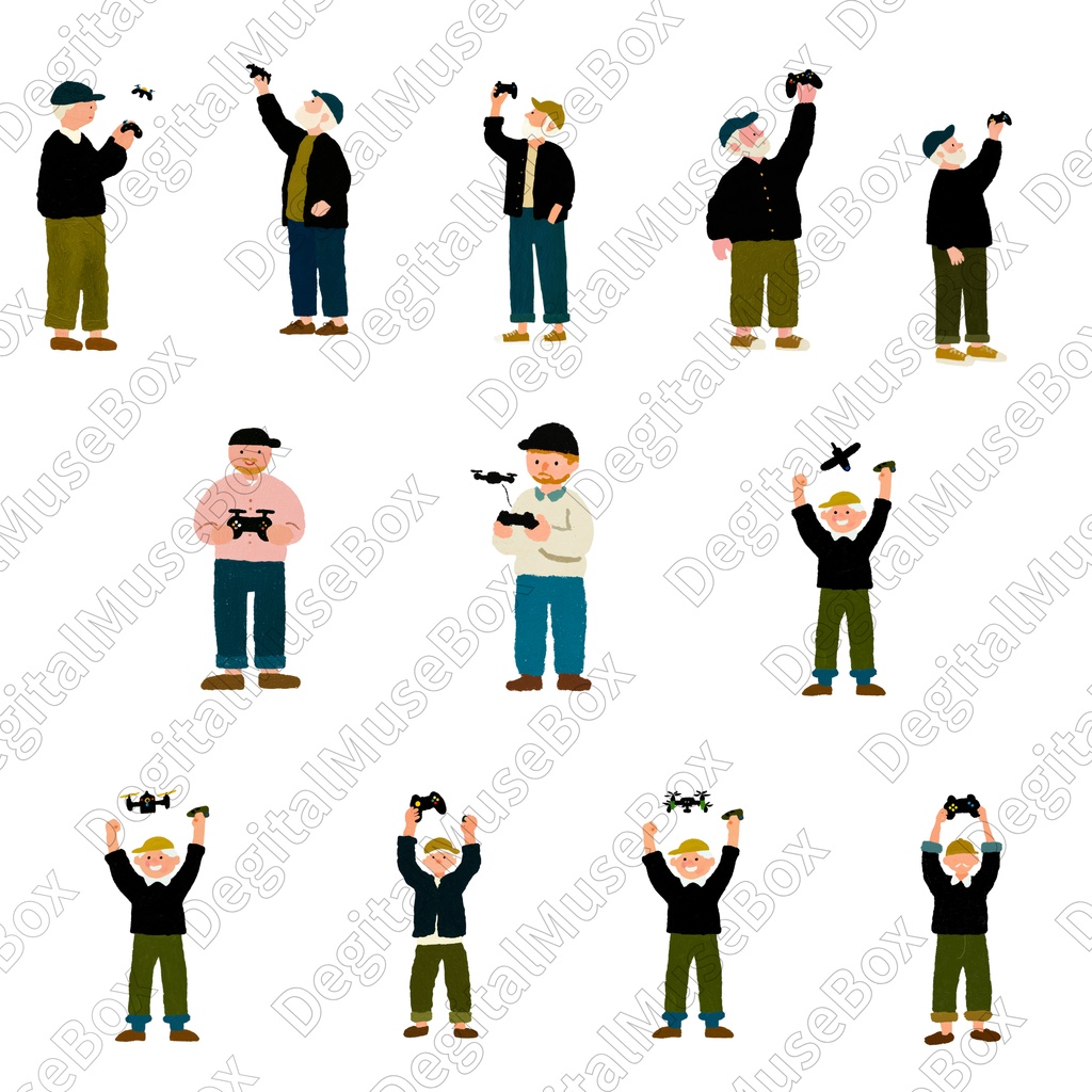 可愛い子供大人ドローン&飛行機クリップアート99種類セット