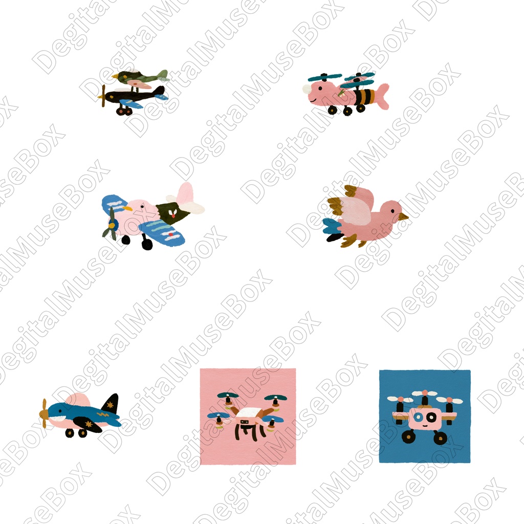 可愛い子供大人ドローン&飛行機クリップアート99種類セット