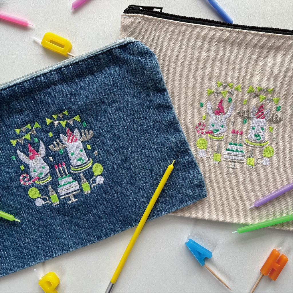 ［予約］バースデーパーティー 刺繍ポーチ