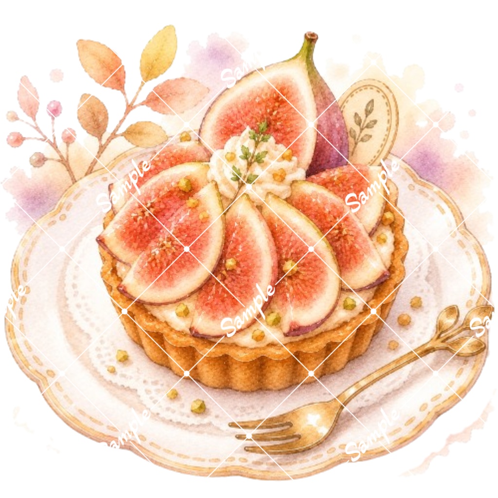 秋のカフェ&スイーツ②水彩素材10点、背景透過PNG、商用利用OK