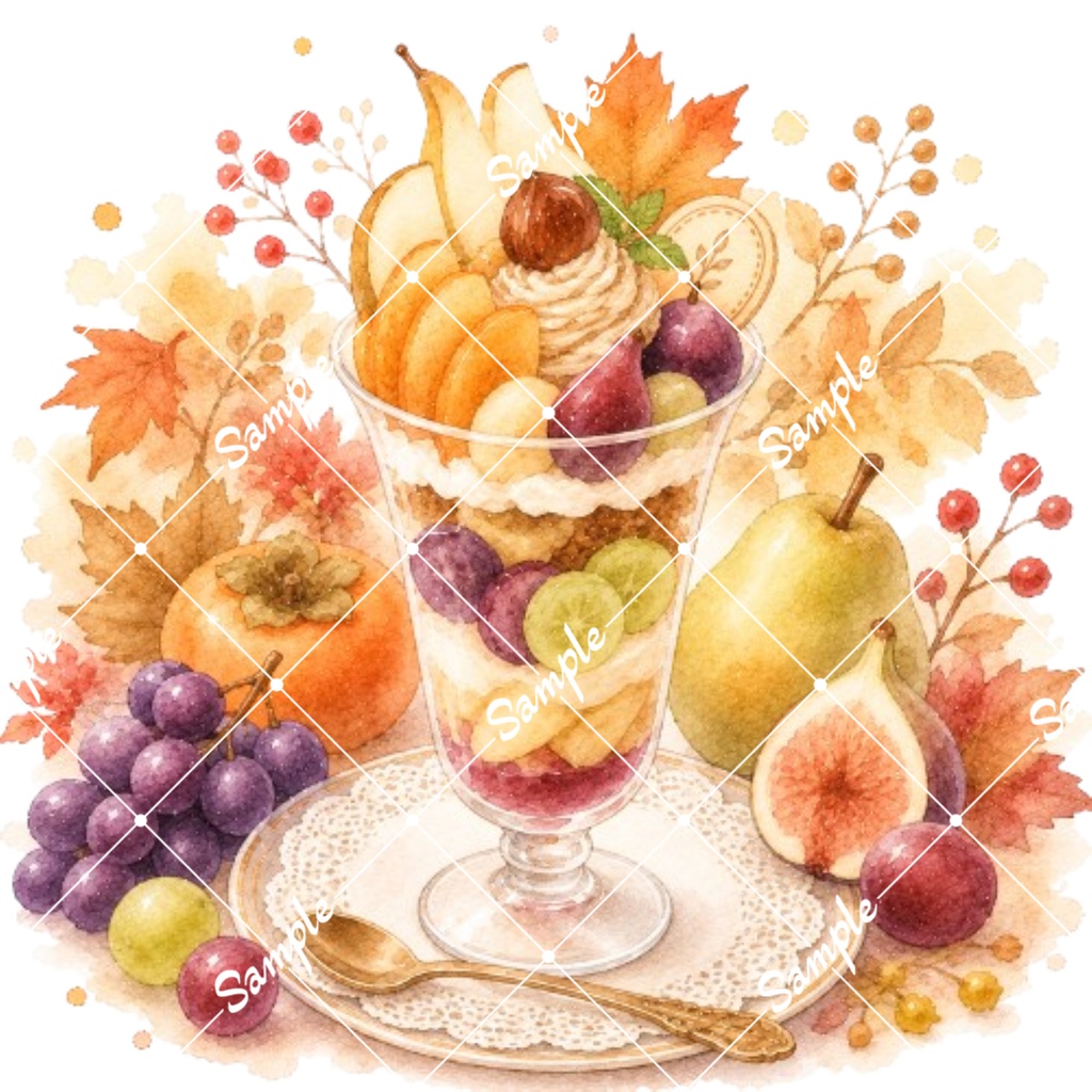秋のカフェ&スイーツ②水彩素材10点、背景透過PNG、商用利用OK