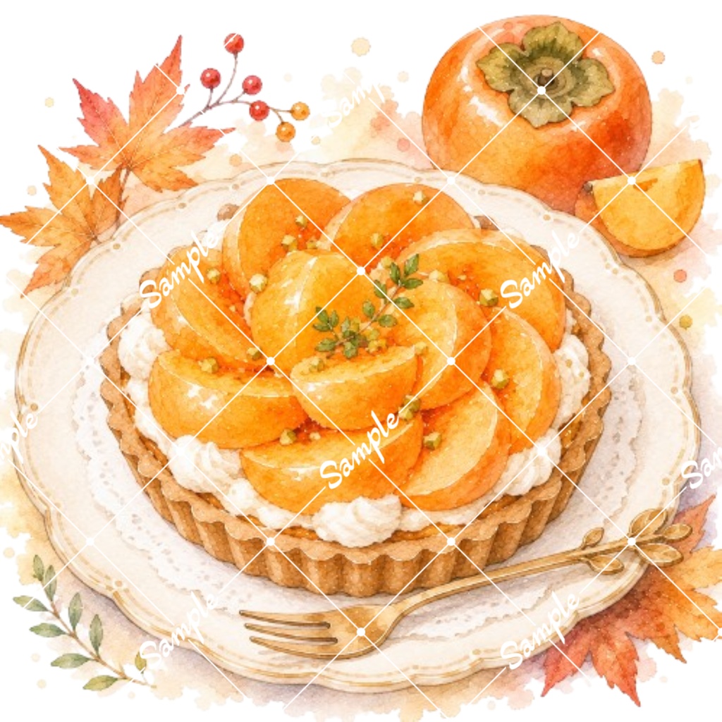 秋のカフェ&スイーツ②水彩素材10点、背景透過PNG、商用利用OK