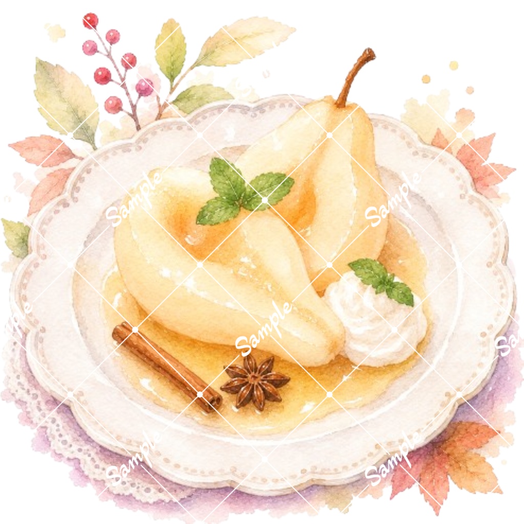 秋のカフェ&スイーツ②水彩素材10点、背景透過PNG、商用利用OK