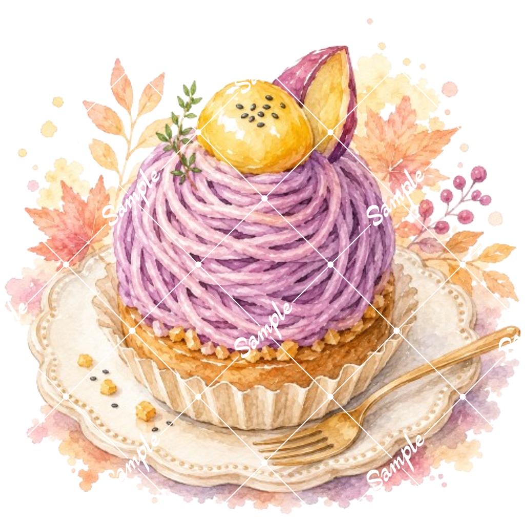 秋のカフェ&スイーツ②水彩素材10点、背景透過PNG、商用利用OK