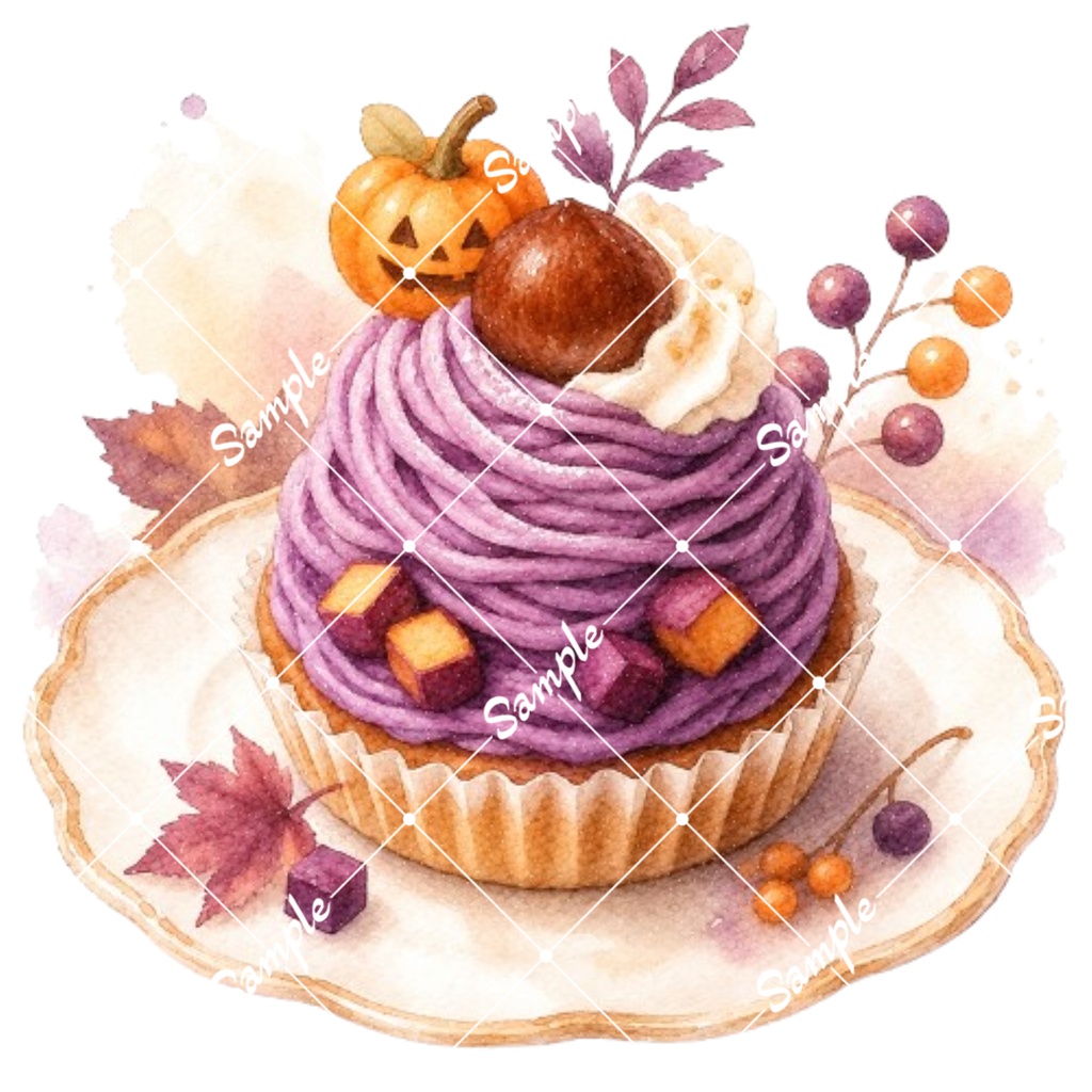 ハロウィンスイーツ 水彩素材10点、背景透過PNG、商用利用OK