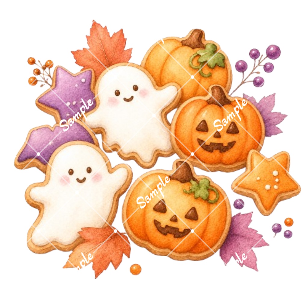 ハロウィンスイーツ 水彩素材10点、背景透過PNG、商用利用OK
