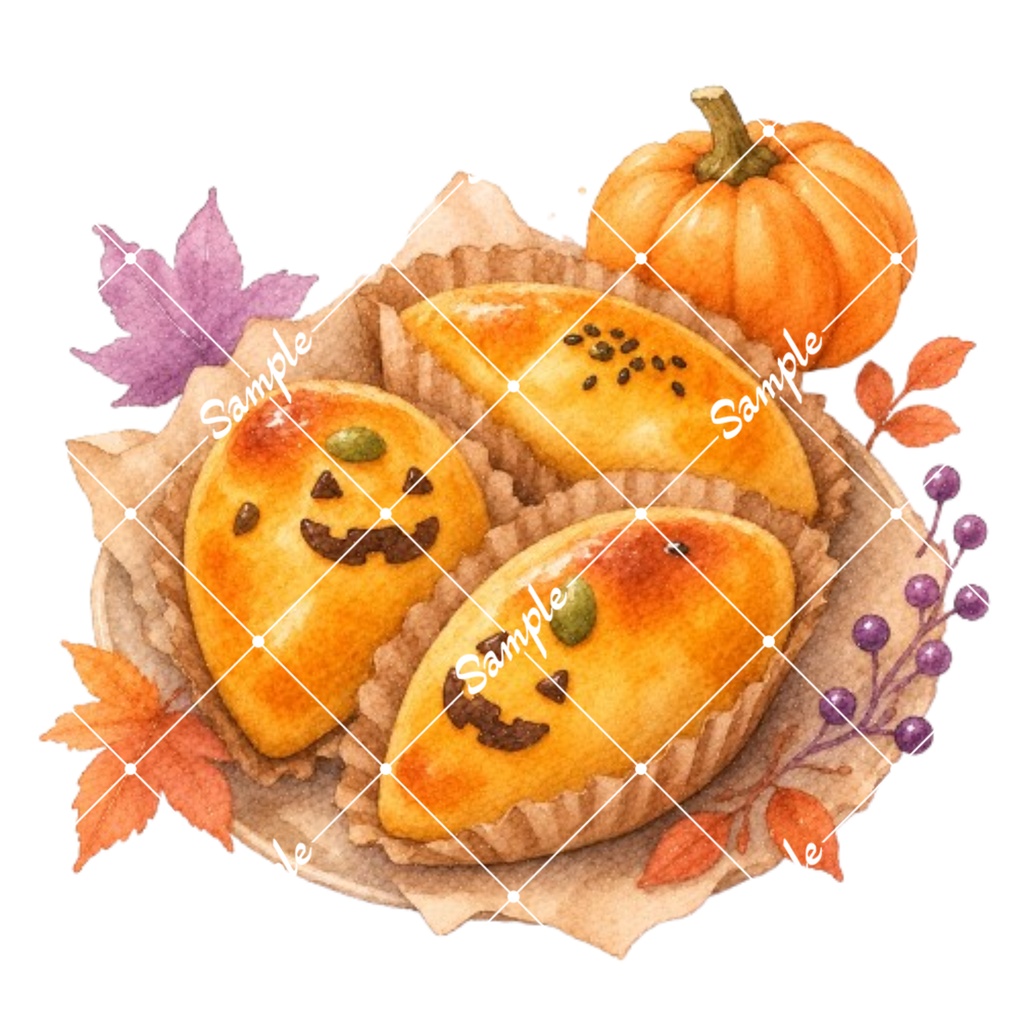 ハロウィンスイーツ 水彩素材10点、背景透過PNG、商用利用OK