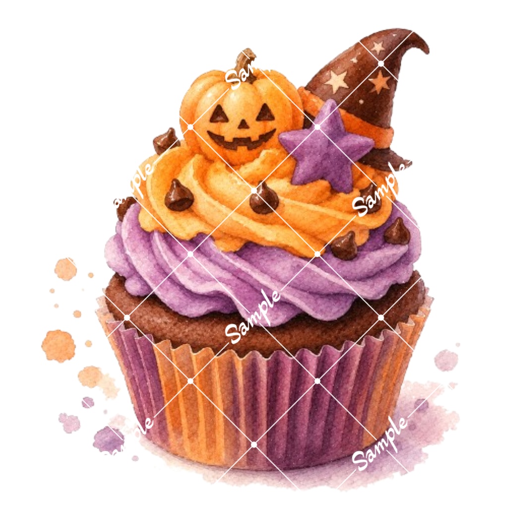 ハロウィンスイーツ 水彩素材10点、背景透過PNG、商用利用OK