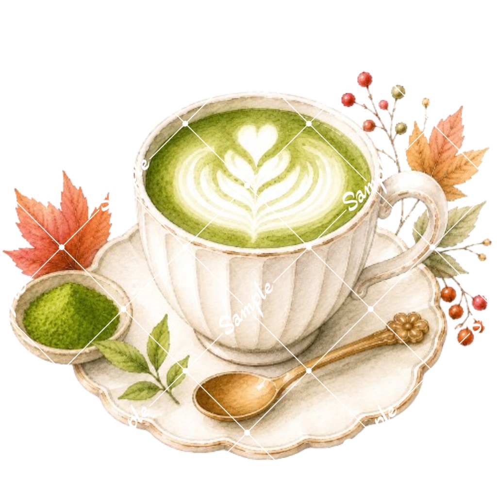 秋のカフェドリンク 水彩素材12点、背景透過PNG、商用利用OK