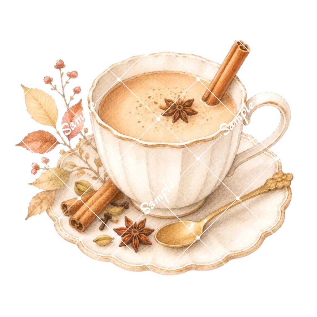 秋のカフェドリンク 水彩素材12点、背景透過PNG、商用利用OK