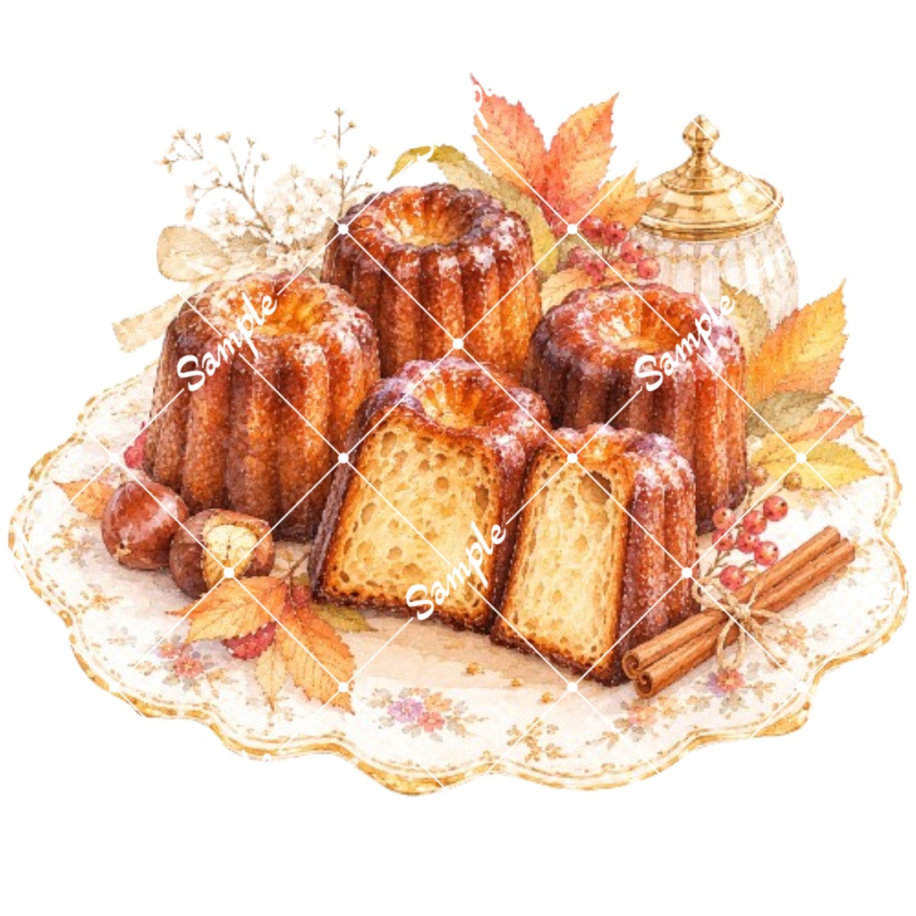 秋の焼き菓子 水彩素材12点、背景透過PNG、商用利用OK