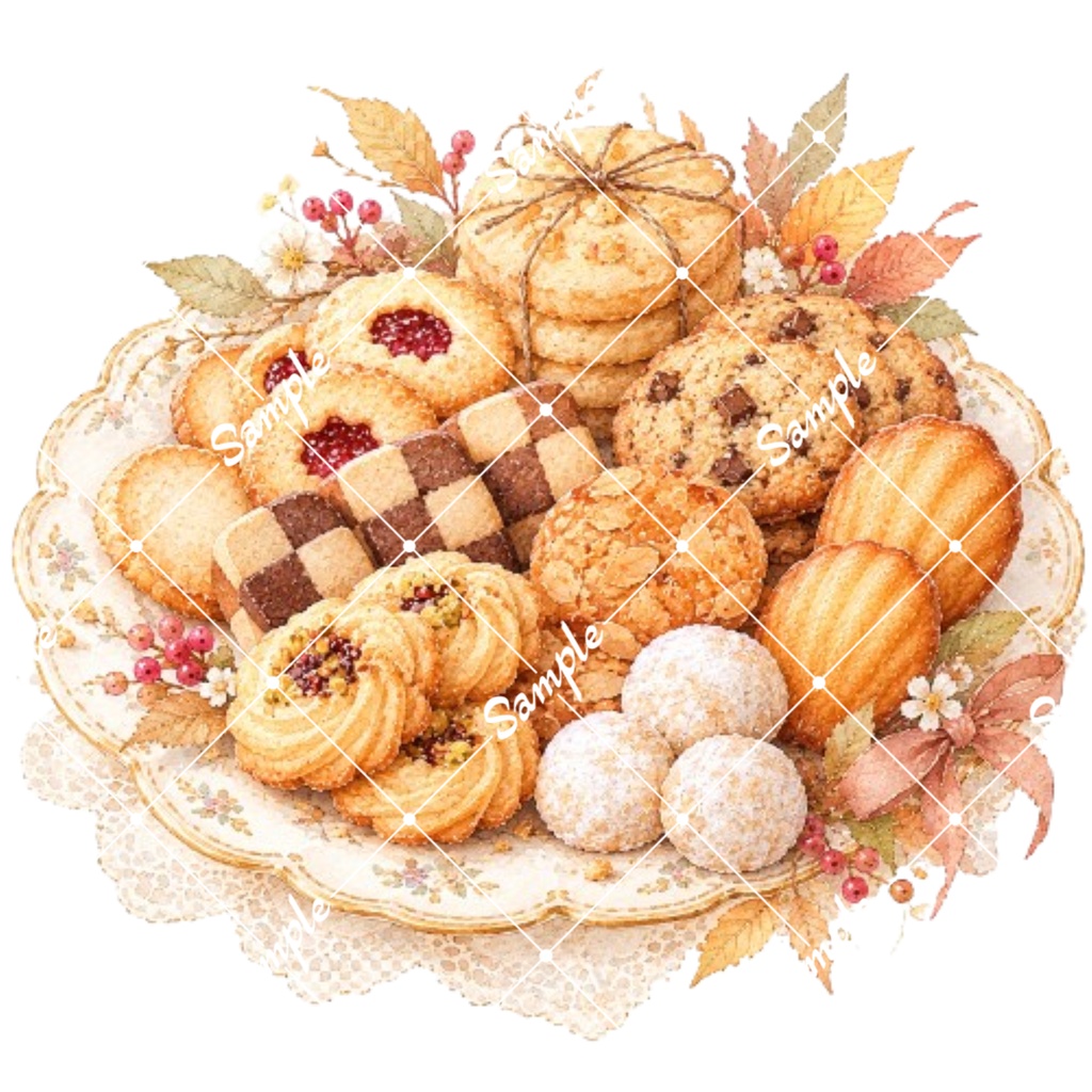 秋の焼き菓子 水彩素材12点、背景透過PNG、商用利用OK