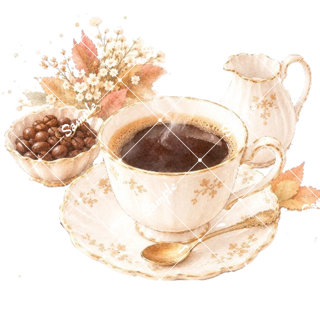 冬のカフェドリンク 水彩素材15点、背景透過PNG、商用利用OK