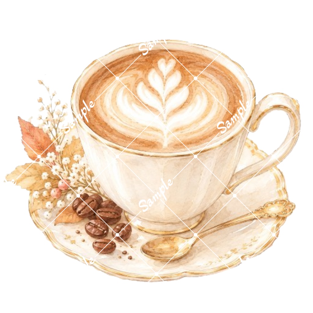 冬のカフェドリンク 水彩素材15点、背景透過PNG、商用利用OK