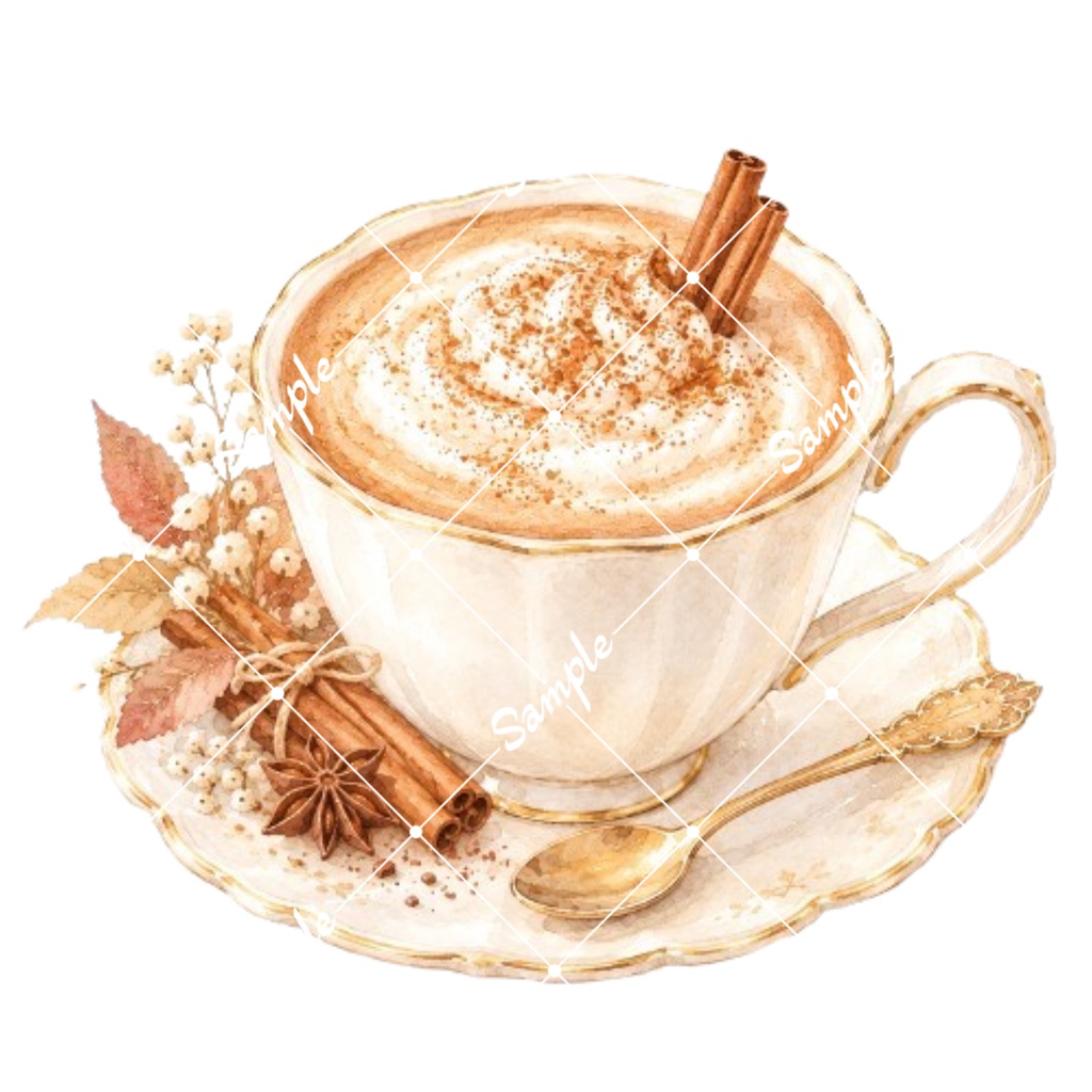 冬のカフェドリンク 水彩素材15点、背景透過PNG、商用利用OK