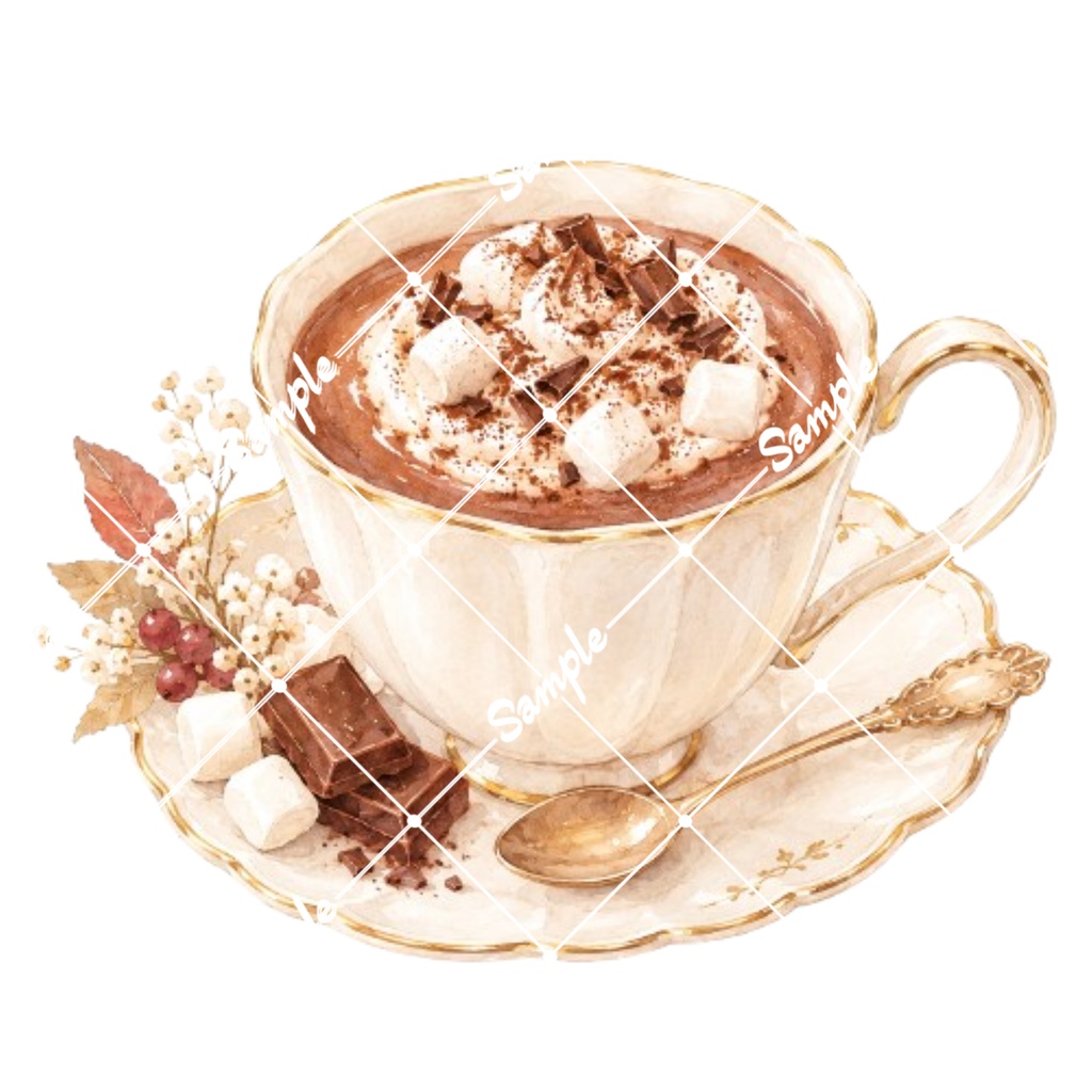 冬のカフェドリンク 水彩素材15点、背景透過PNG、商用利用OK