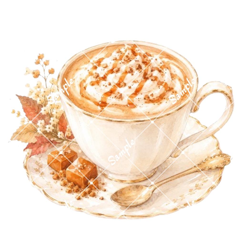冬のカフェドリンク 水彩素材15点、背景透過PNG、商用利用OK