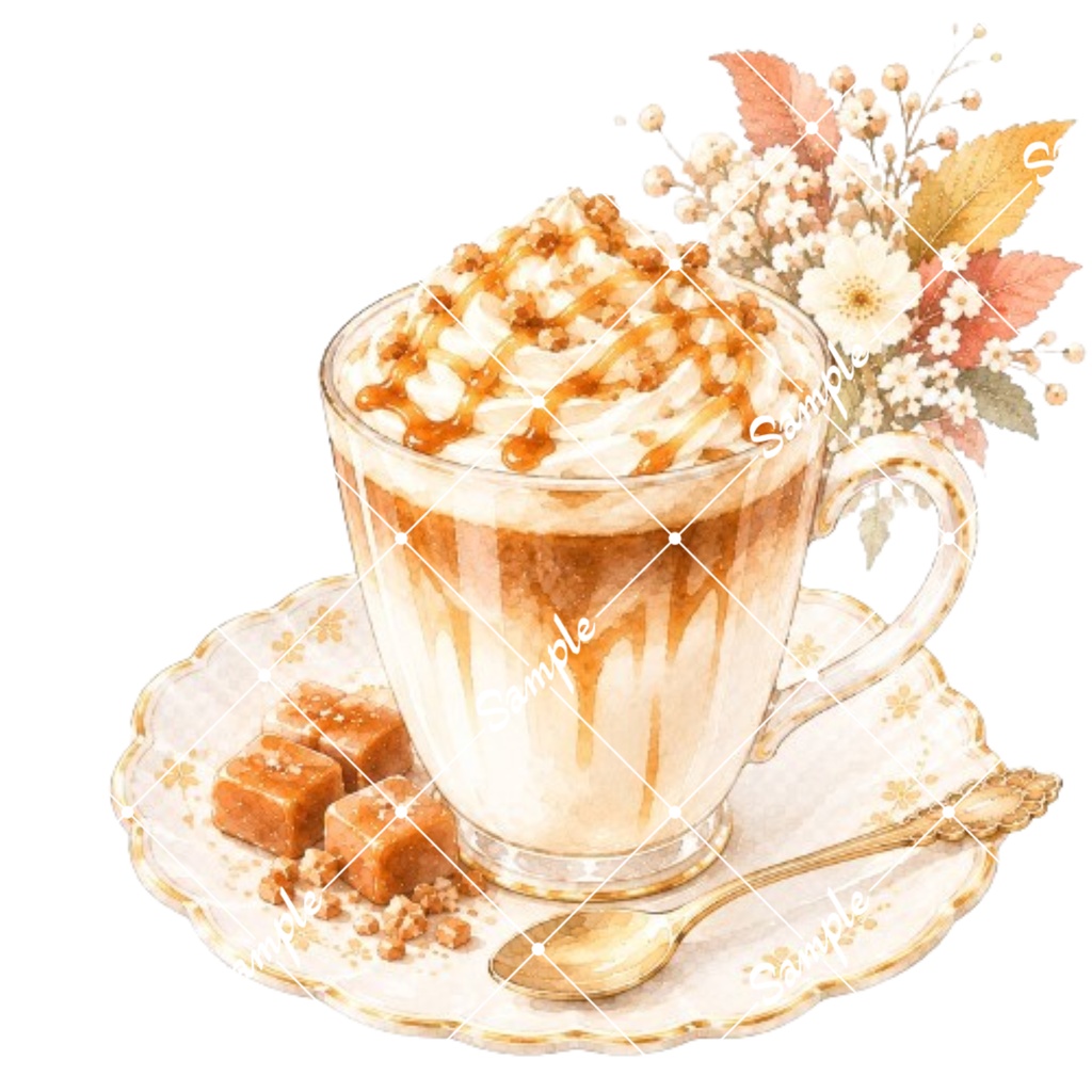 冬のカフェドリンク 水彩素材15点、背景透過PNG、商用利用OK