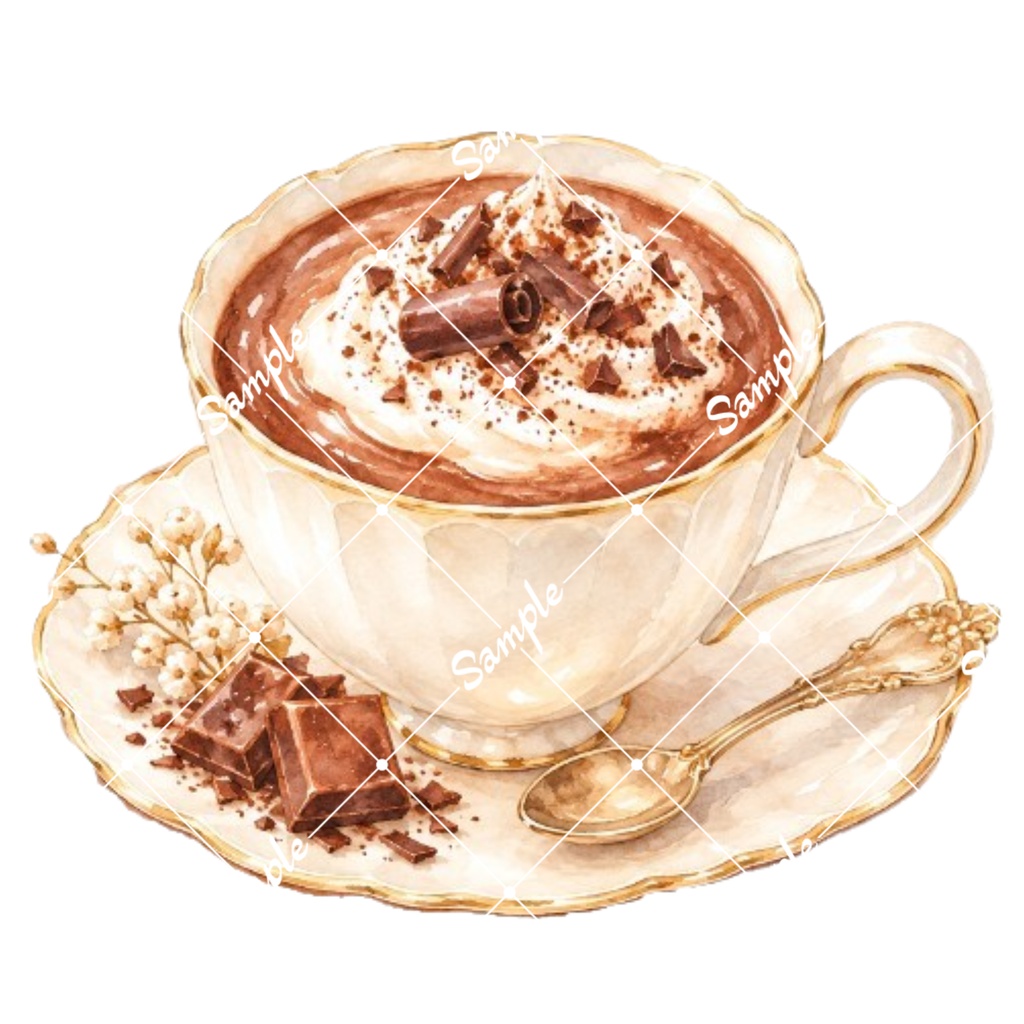 冬のカフェドリンク 水彩素材15点、背景透過PNG、商用利用OK