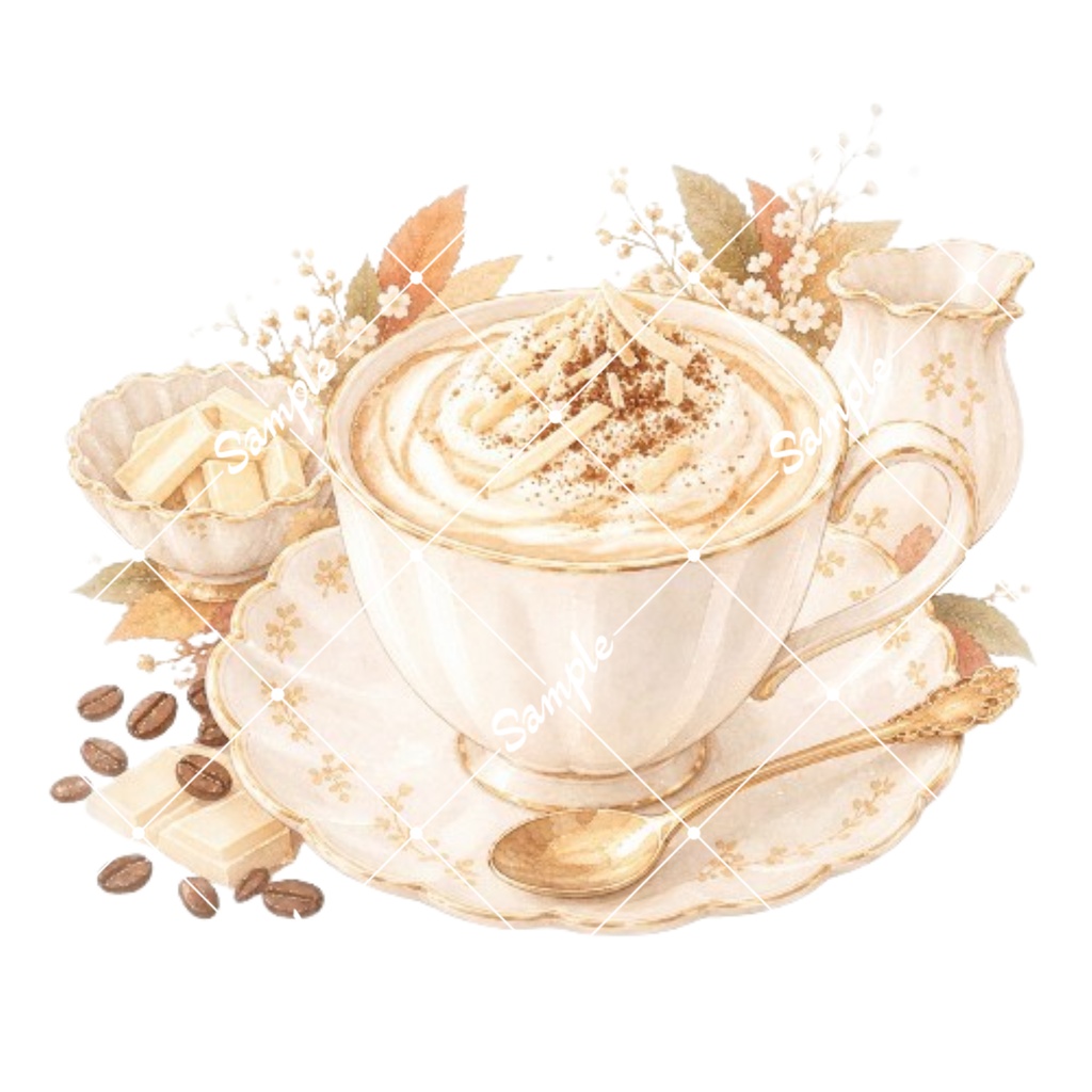 冬のカフェドリンク 水彩素材15点、背景透過PNG、商用利用OK