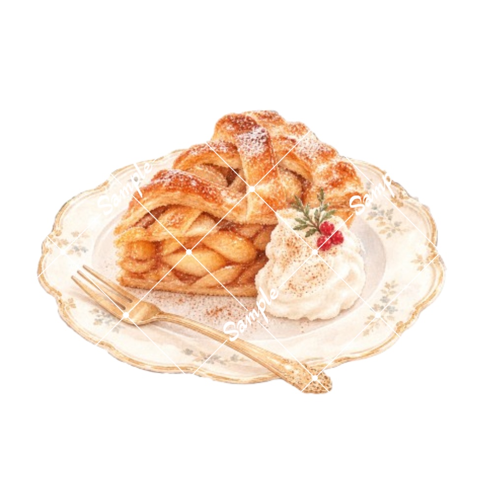 冬のカフェスイーツ 水彩素材15点、背景透過PNG、商用利用OK