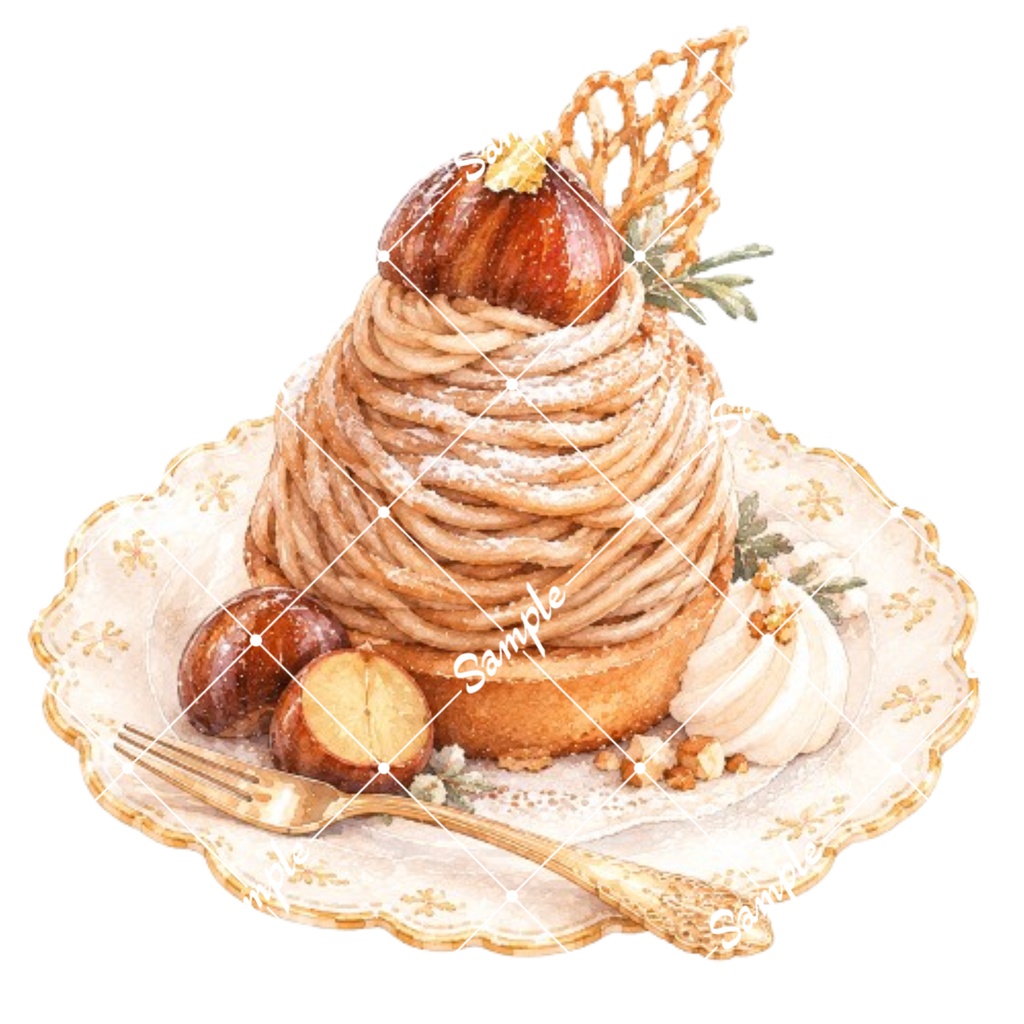 冬のカフェスイーツ 水彩素材15点、背景透過PNG、商用利用OK