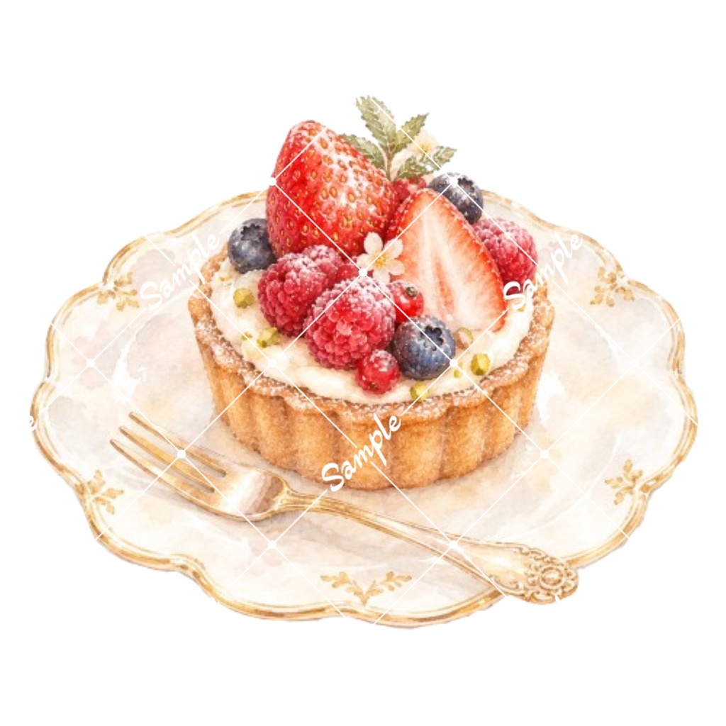 冬のカフェスイーツ 水彩素材15点、背景透過PNG、商用利用OK