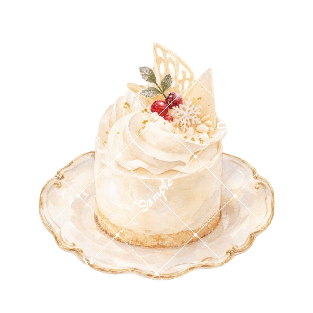 冬のカフェスイーツ 水彩素材15点、背景透過PNG、商用利用OK