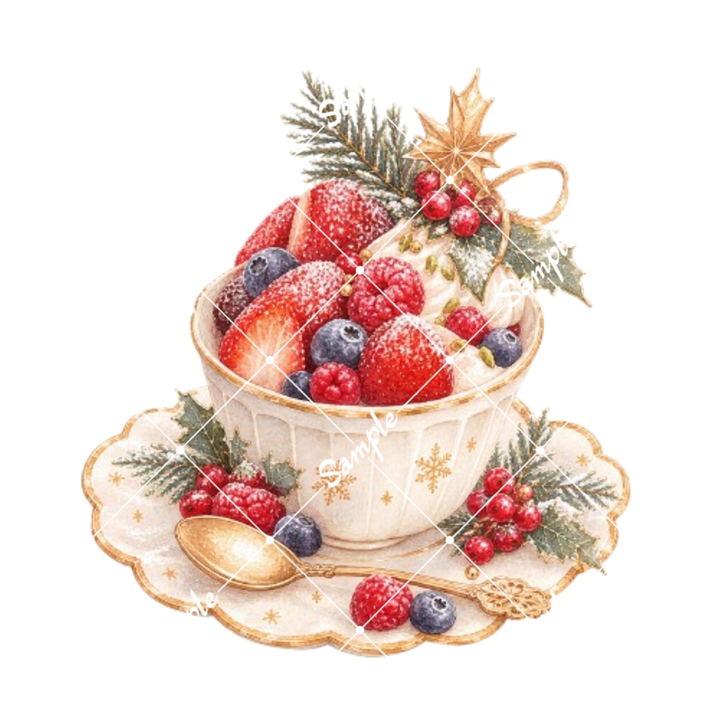 クリスマスカフェ水彩素材15点|背景透過PNG|冬のカフェイラスト