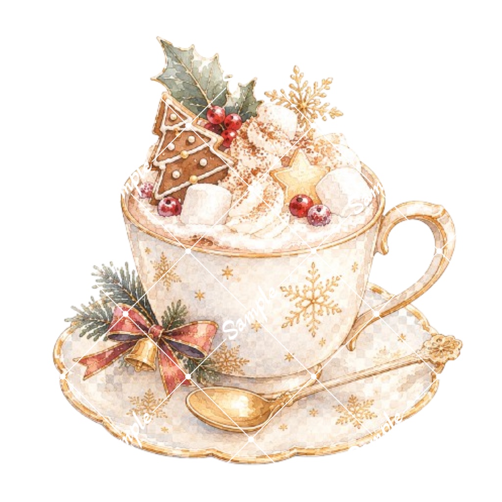 クリスマスカフェ水彩素材15点|背景透過PNG|冬のカフェイラスト