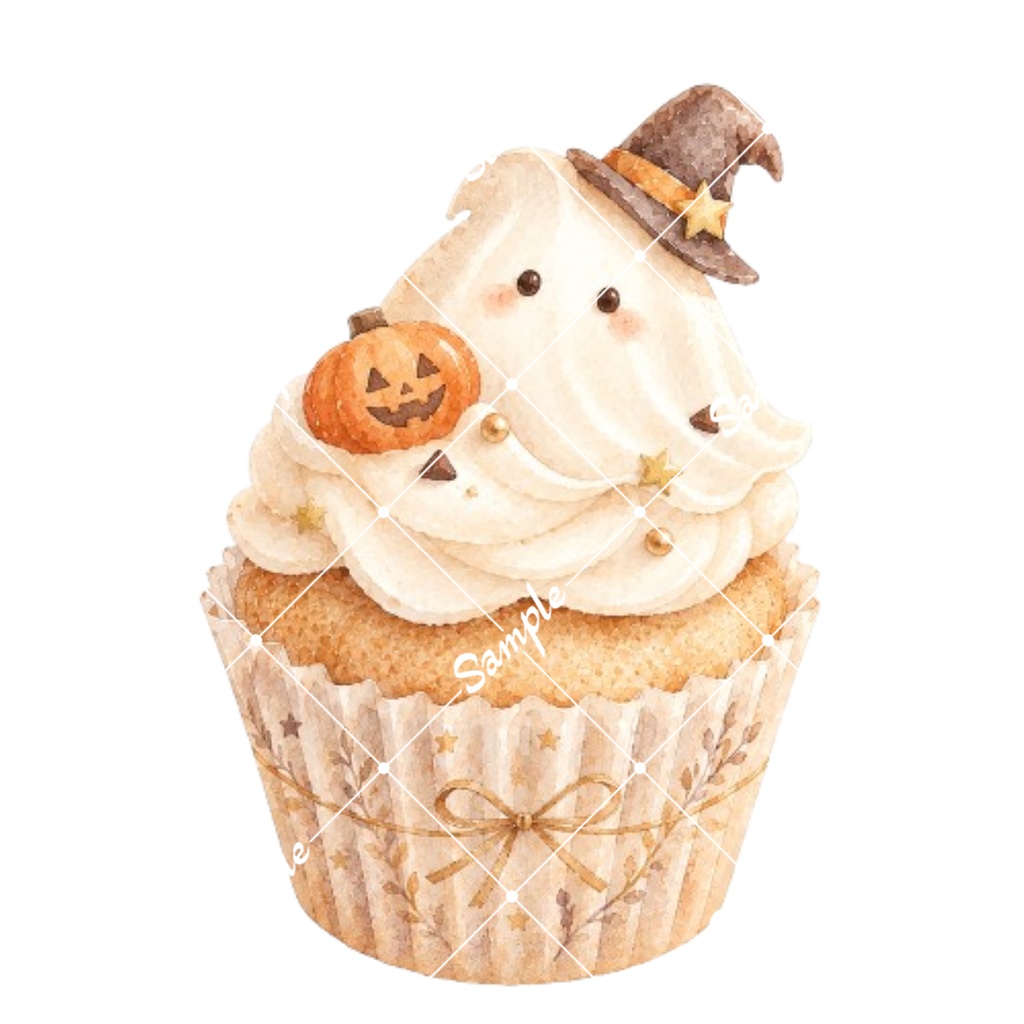 ハロウィンカフェ 水彩素材10点|カップケーキ&ドリンク|PNG・透過素材