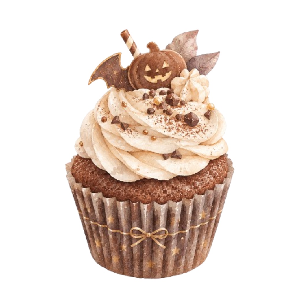 ハロウィンカフェ 水彩素材10点|カップケーキ&ドリンク|PNG・透過素材