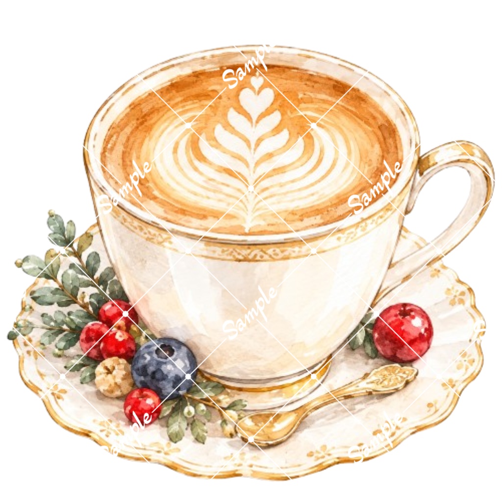 冬のカフェドリンク2 水彩イラスト15点| 背景透過PNG、商用利用OK