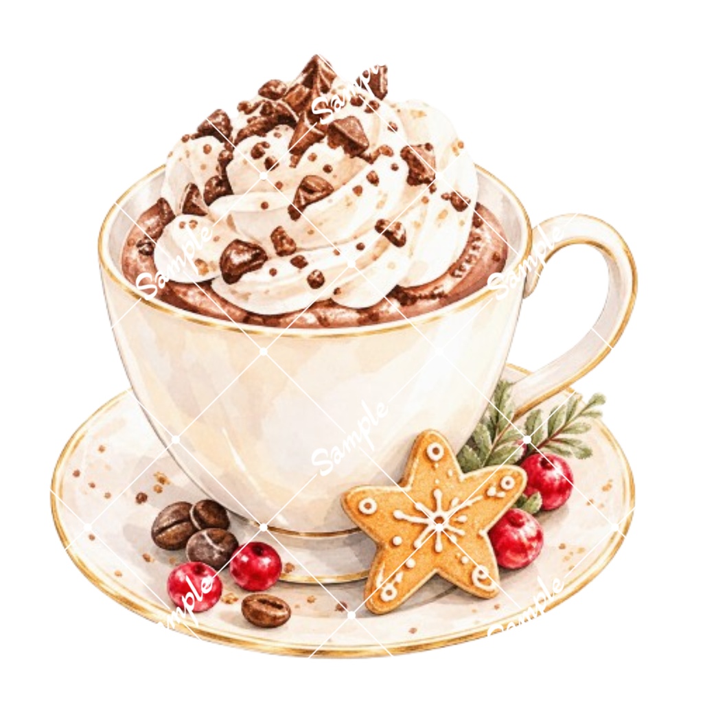 冬のカフェドリンク2 水彩イラスト15点| 背景透過PNG、商用利用OK