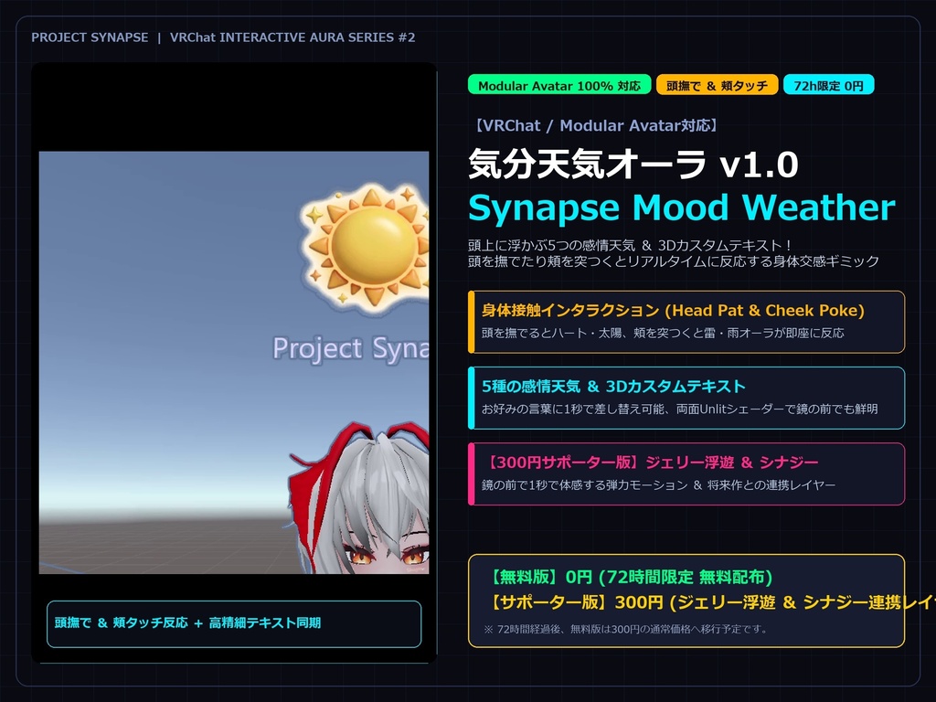 # 【VRChat / Modular Avatar対応】気分天気オーラ v1.0.1 (Synapse Mood Weather) # 【VRChat / MA 지원】기분 날씨 오라 v1.0.1 (Synapse Mood Weather)